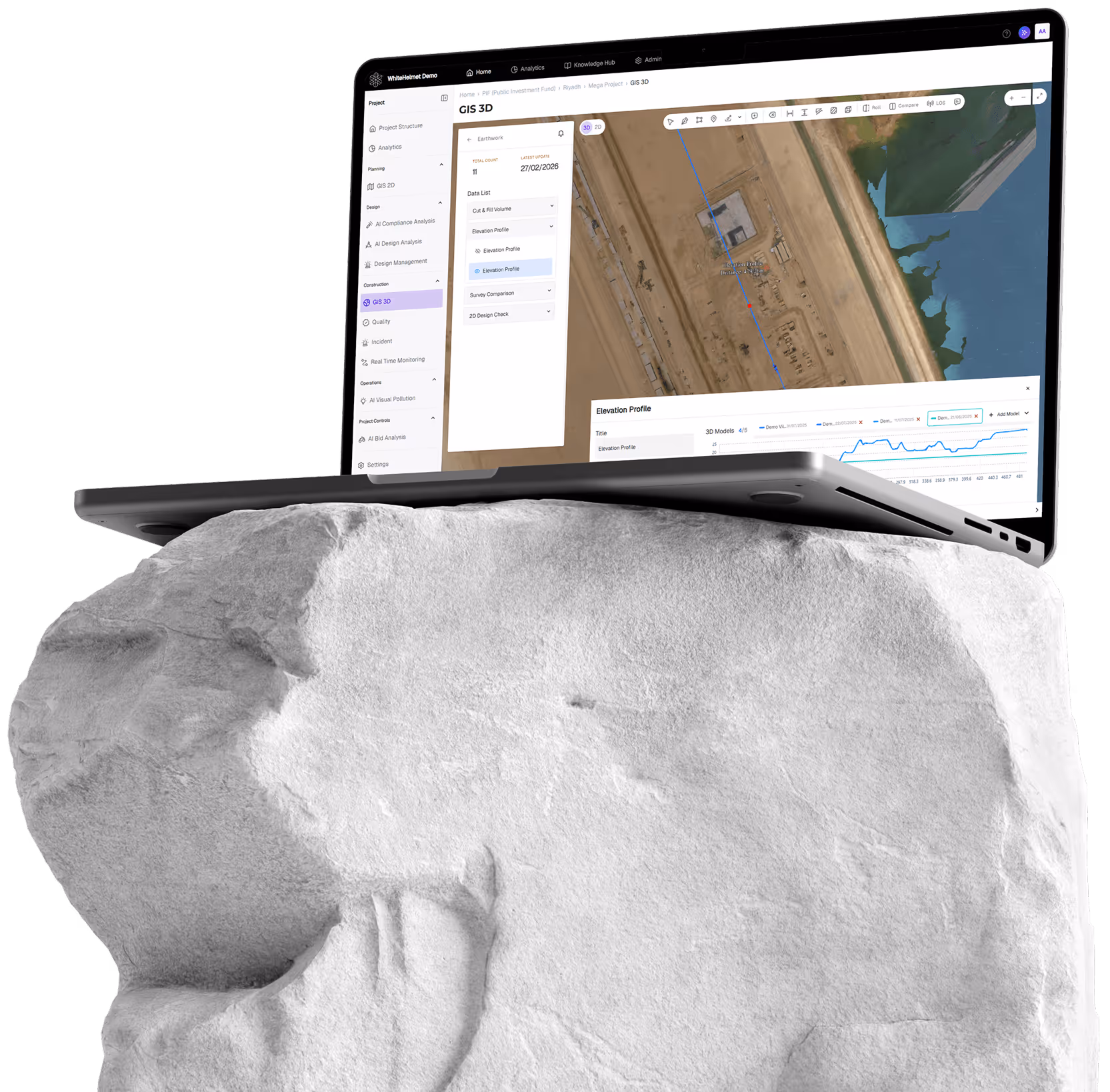 A laptop sitting on a rock