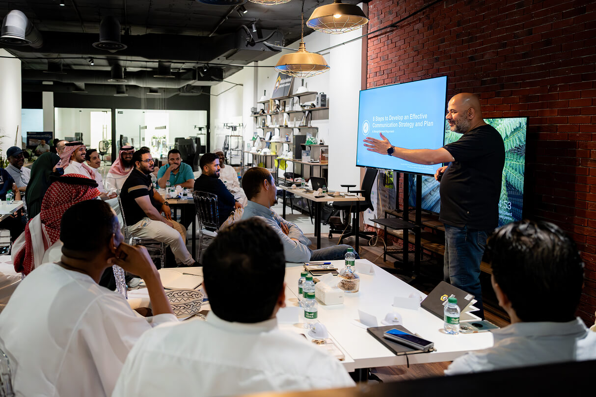 Person speaking in front of a group
